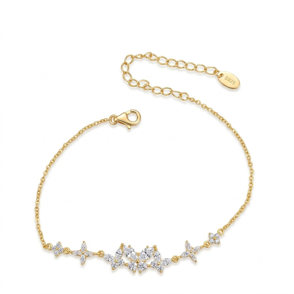 Gold-Plated 925 Sterling Silver Moissanite Butterfly Adjustable Bracelet